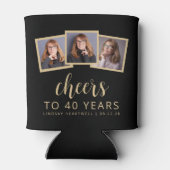40e verjaardag 3-foto zwart wit script juichen blikjeskoeler (Achterkant)
