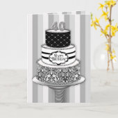 40e verjaardag, 3-tier zwart / wit patroon taart kaart (Gele Bloem)