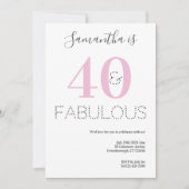 40e verjaardag 40 en Fabulous Pink Party Kaart (Voorkant)