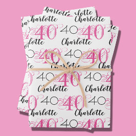 40e verjaardag 40 jaar roze naam inpakpapier vel