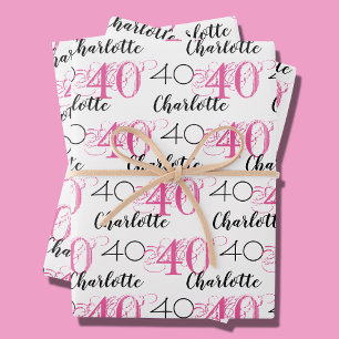 40e verjaardag 40 jaar roze naam inpakpapier vel