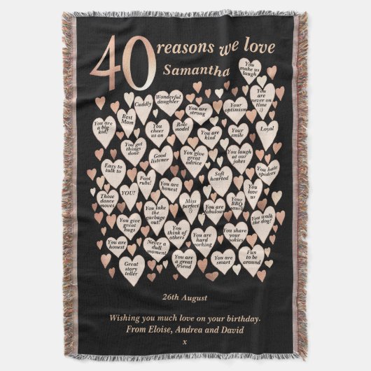 40e verjaardag 40 redenen waarom we van je houden deken (Voorkant Verticaal)
