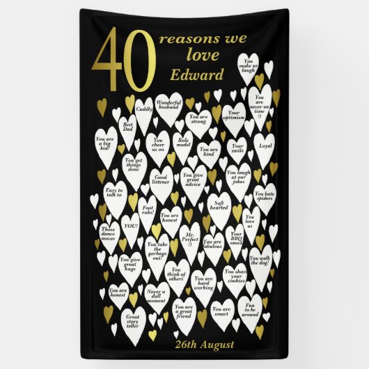 40e verjaardag 40 redenen waarom we van je houden spandoek (Verticaal)