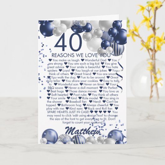 40e verjaardag 40 redenen waarom we van jou blauw  kaart (Gele Bloem)