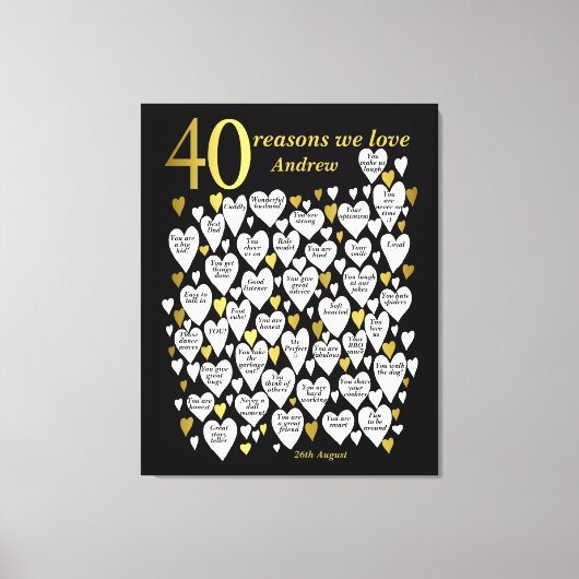 40e verjaardag 40 Redenen We Love You Gift Canvas Afdruk (Voorkant)