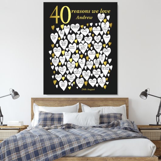 40e verjaardag 40 Redenen We Love You Gift Canvas Afdruk (Insitu (Slaapkamer))