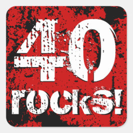 40e verjaardag 40 Rocks! Grunge Rood en Zwart A01A Vierkante Sticker