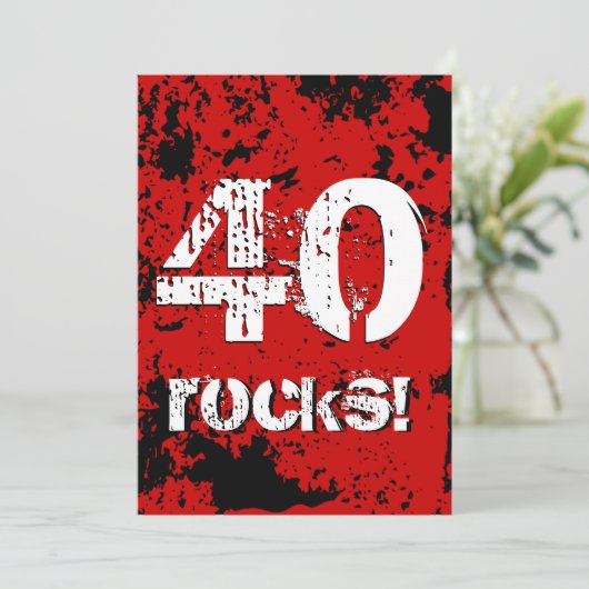 40e verjaardag 40 rotsen! Grunge rood en zwart A08 Kaart (Staand voorkant)