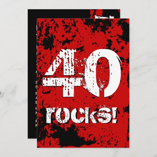 40e verjaardag 40 rotsen! Grunge rood en zwart A08 Kaart (Voorkant / Achterkant)