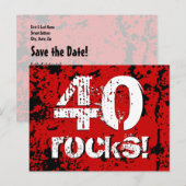 40e verjaardag 40 rotsen! Grunge rood en zwart A10 Aankondigingskaart (Voorkant / Achterkant)