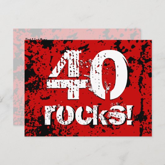 40e verjaardag 40 rotsen! Grunge rood en zwart A10 Aankondigingskaart (Voorkant / Achterkant)