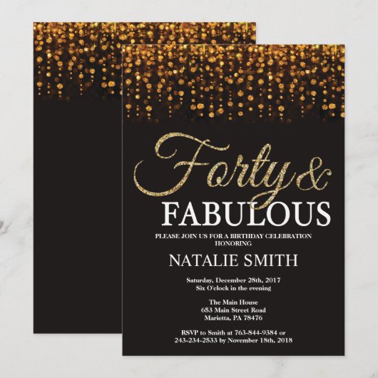 40e verjaardag 40e en Fabulous Gold Glitter Kaart (Voorkant / Achterkant)