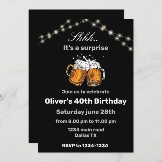 40e verjaardag 40e verjaardag uitnodiging zwart (Voorkant / Achterkant)