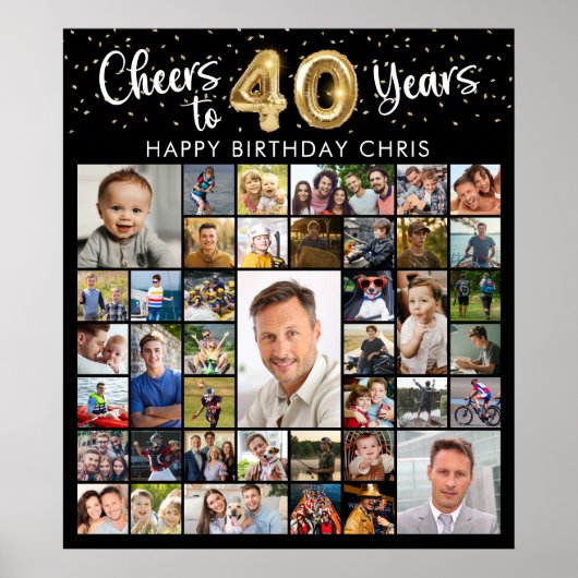 40e verjaardag 41 Photo Collage Hoera voor 40 jaar Poster (Voorkant)