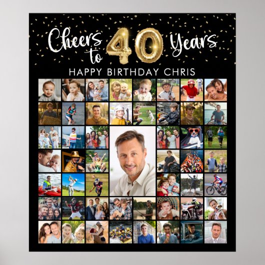 40e Verjaardag 51 Fotocollage Proost op 40 Jaar Poster (Voorkant)
