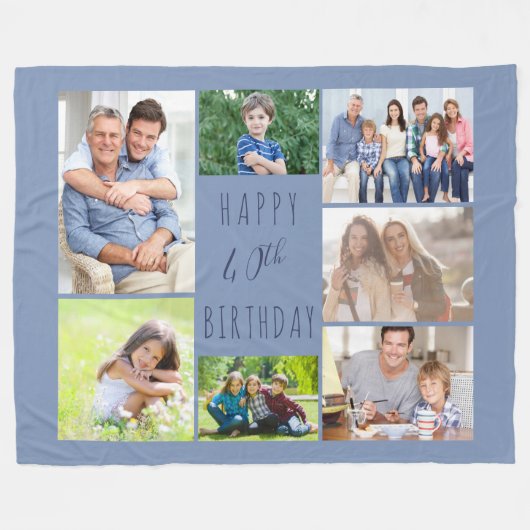 40e verjaardag 7 Foto Collage Blue Fleece Deken (Voorkant (Horizontaal))