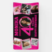 40e verjaardag 7 foto's naam roze zwart spandoek (Verticaal)