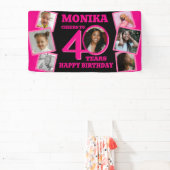 40e verjaardag 7 foto's naam roze zwart spandoek (Insitu)