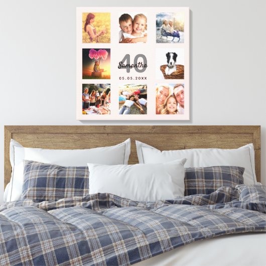 40e verjaardag aangepaste foto collage roos gouden canvas afdruk (Insitu (Slaapkamer))