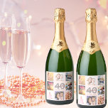 40e verjaardag aangepaste foto collage roos gouden sparkling wijnetiket<br><div class="desc">Een flessenetiket voor een 40e verjaardagsfeestje, dat haar leven viert met een collage van 8 van je foto's. Pas een naam, leeftijd 40 en een datum aan en voeg deze toe. Geboortedatum of -datum van de partij. Goud en donker roos goudkleurige letters. Een korrelige en vrouwelijke roos gouden, wazige roze...</div>