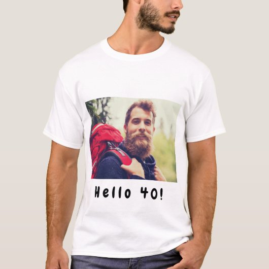40e verjaardag aangepaste foto hallo 40 jongens ma t-shirt (Voorkant)