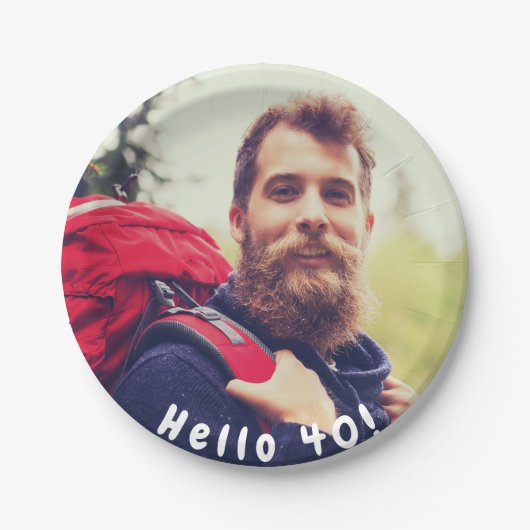 40e verjaardag aangepaste foto hallo 40 jongens papieren bordje (Voorkant)