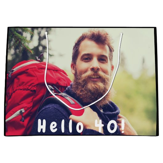 40e verjaardag aangepaste foto hallo 40 man groot cadeauzakje (Voorkant)
