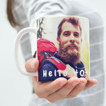 40e verjaardag aangepaste foto hallo 40 man man koffiemok<br><div class="desc">Sjabloon voor uw foto. Hallo Witte tekst: Een mok voor een 40ste verjaardagsfeestje of als cadeau voor hem.</div>