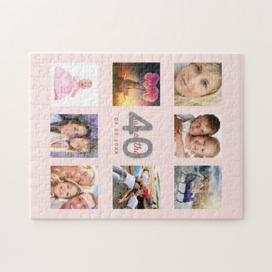 40e verjaardag aangepaste foto roos gouden wazige legpuzzel (Horizontaal)