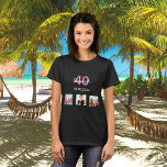 40e verjaardag aangepaste fotoroze monogram vrouw t-shirt<br><div class="desc">Voor een 40e verjaardag als cadeau of voor het feest. Een collage van 3 van uw foto's van zichzelf vrienden,  familie,  interesse of huisdieren. Personaliseer en voeg haar naam,  leeftijd 40 en een datum toe. Geboortedatum of de datum van het verjaardagsfeestje. Roze en witte gekleurde letters.</div>