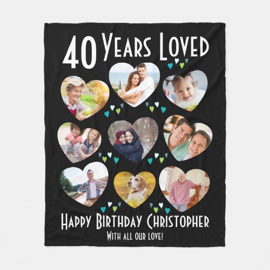 40e verjaardag aangepaste hart foto fleece deken (Voorkant)