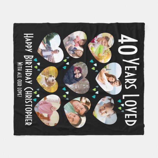 40e verjaardag aangepaste hart foto fleece deken (Voorkant (Horizontaal))