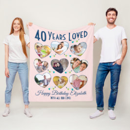 40e verjaardag Aangepaste hartfoto foto's op papie Fleece Deken