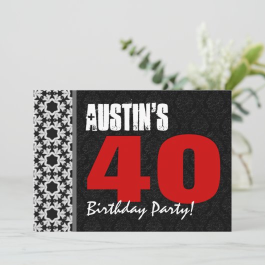 40e verjaardag - Aangepaste naam zwart wit, V17 Kaart (Staand voorkant)