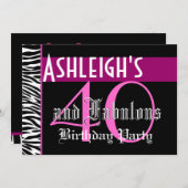 40e verjaardag Aangepaste Sjabloon - Zebra roze zw Kaart (Voorkant / Achterkant)