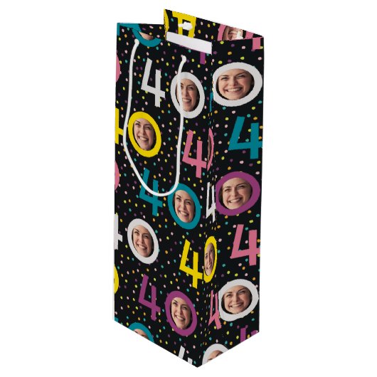 40e verjaardag Aanpassen foto-wastas Wijn Cadeautas (Voorkant Gekanteld)