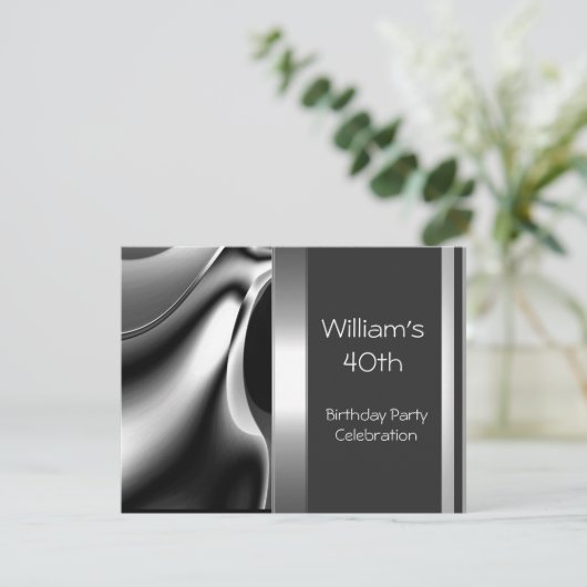 40e verjaardag Abstract Silver Chrome Metaal Kaart (Staand voorkant)