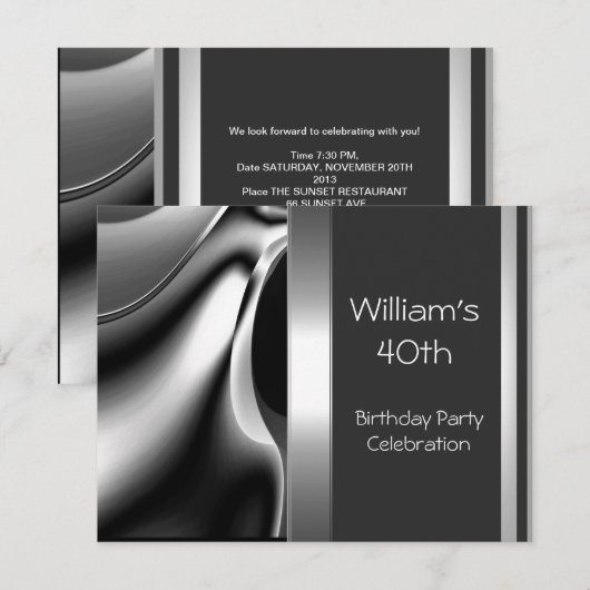 40e verjaardag Abstract Silver Chrome Metaal Kaart (Voorkant / Achterkant)