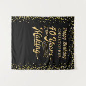 40e Verjaardag Achtergrond Zwart Goud Confetti Wandkleed (Voorkant (horizontaal))