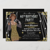 40e verjaardag Afrikaans-Amerikaanse 1920s Flapper Kaart (Voorkant / Achterkant)
