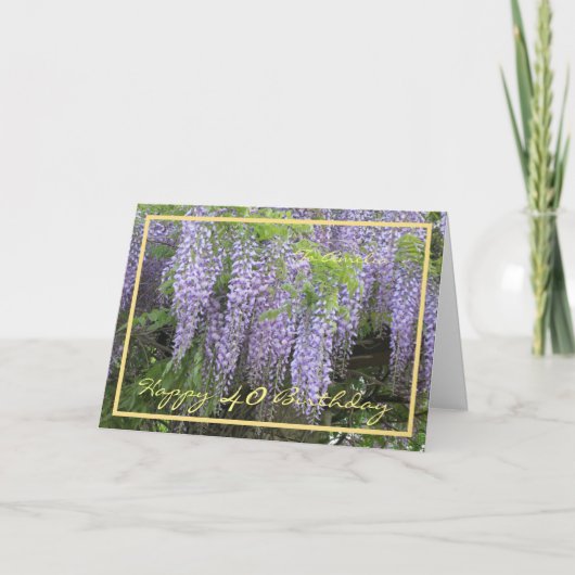 40e verjaardag Amelia Wisteria Elegant Gold Lijst Kaart (Voorkant)