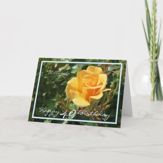 40e verjaardag Angela Yellow Rose Elegant Modern Kaart (Voorkant)