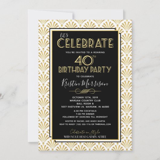 40e verjaardag Art Deco Gatsby Roaring 20s Birthda Kaart (Voorkant)