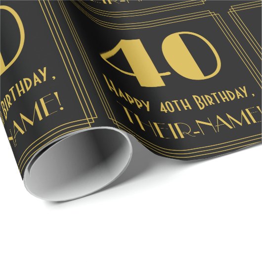 40e verjaardag ~ Art Deco geïnspireerd look "40",  Cadeaupapier (Rol Hoek)