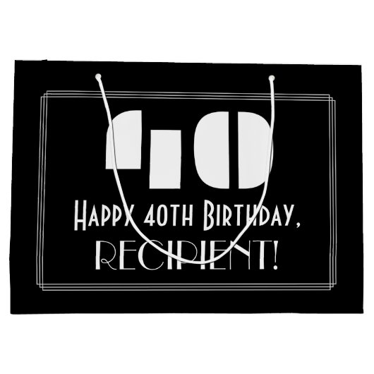 40e verjaardag ~ Art Deco Geïnspireerde look "40"  Groot Cadeauzakje (Achterkant)