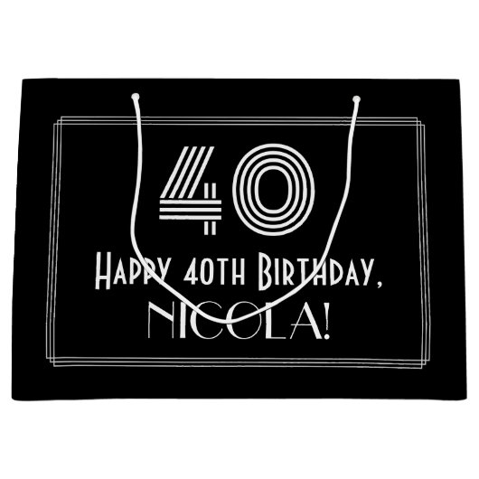 40e verjaardag — Art Deco geïnspireerde look "40" Groot Cadeauzakje (Voorkant)