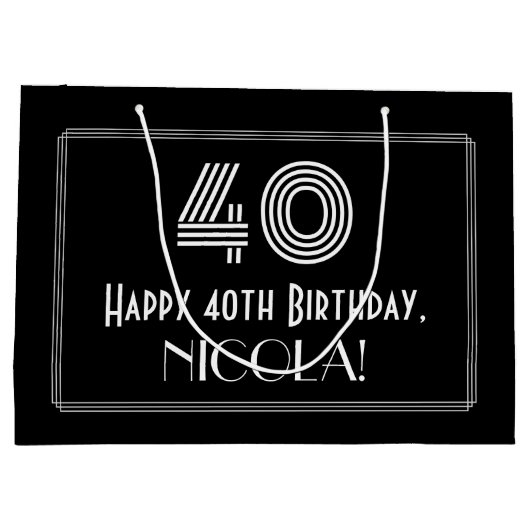 40e verjaardag — Art Deco geïnspireerde look "40"  Groot Cadeauzakje (Achterkant)