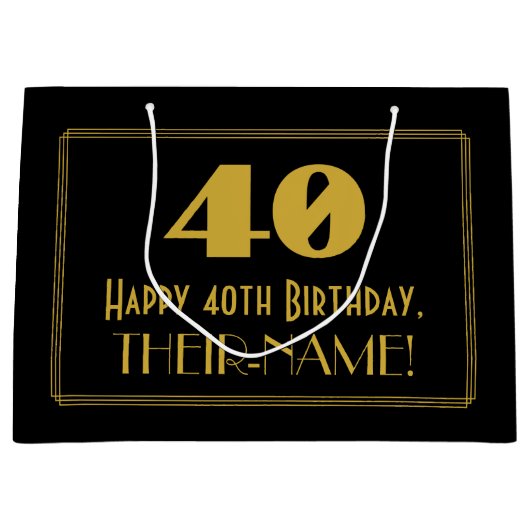 40e verjaardag — Art Deco geïnspireerde look "40" Groot Cadeauzakje (Voorkant)