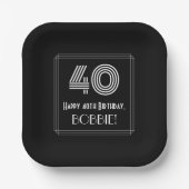 40e verjaardag — Art Deco Geïnspireerde look "40"  Papieren Bordje (Voorkant)