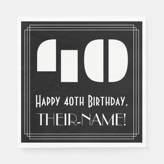 40e verjaardag: Art Deco Geïnspireerde look "40" + Servet (Voorkant)